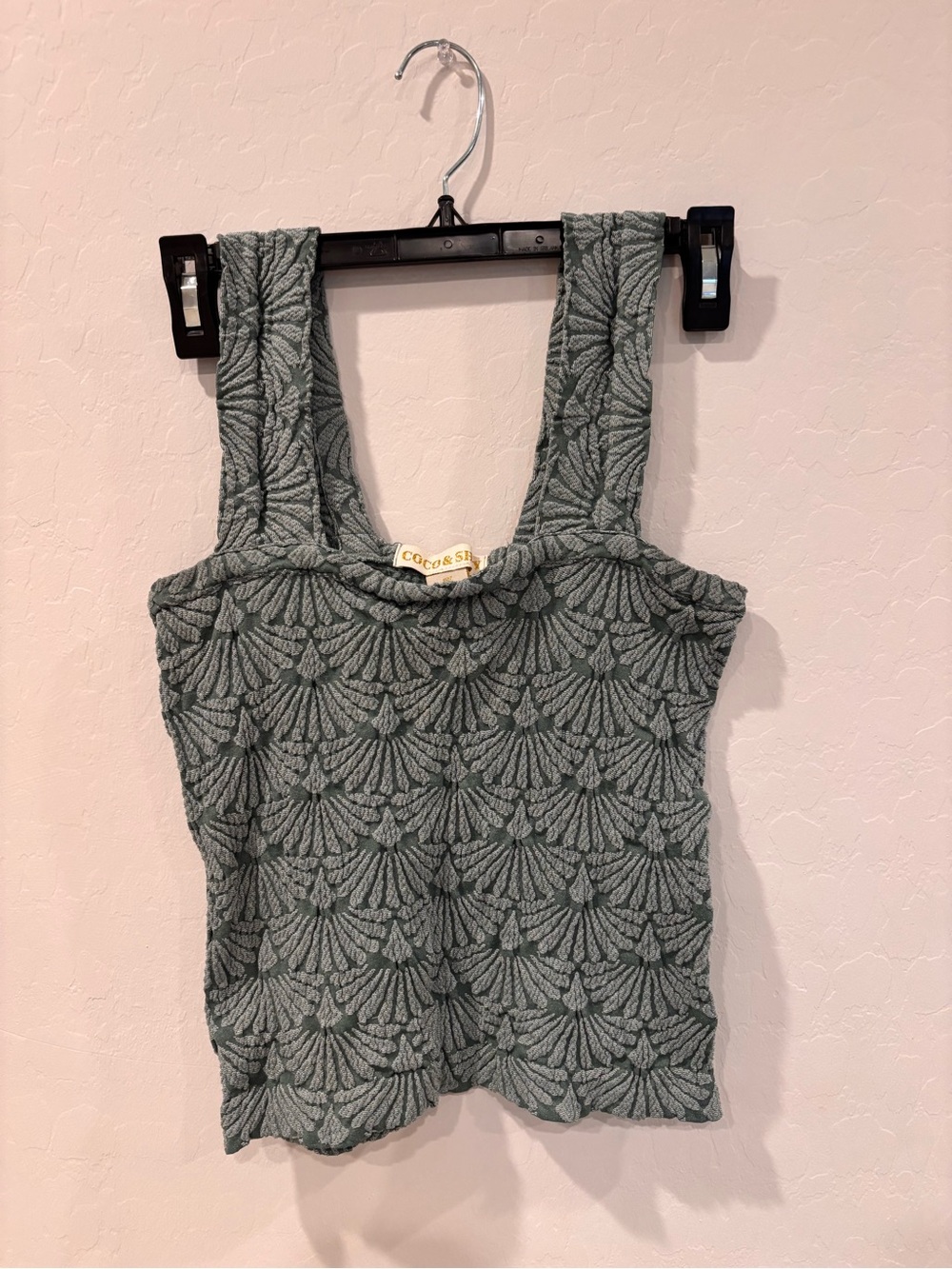 Coco & Sez Textured Sage Green Knit Tank Top